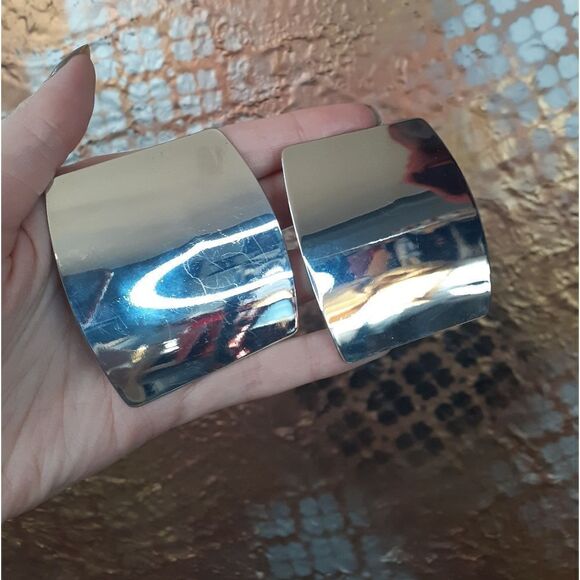 Zara Silvertone Oversized Geometric Statement Earrings - Picture 3 of 15